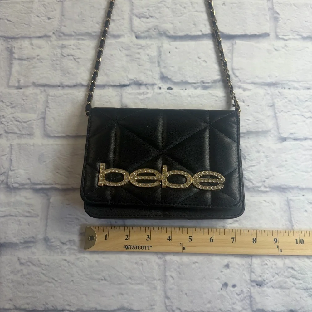Bebe Black Quilted Crossbody Bag with Chain Strap. - Picture 5 of 9